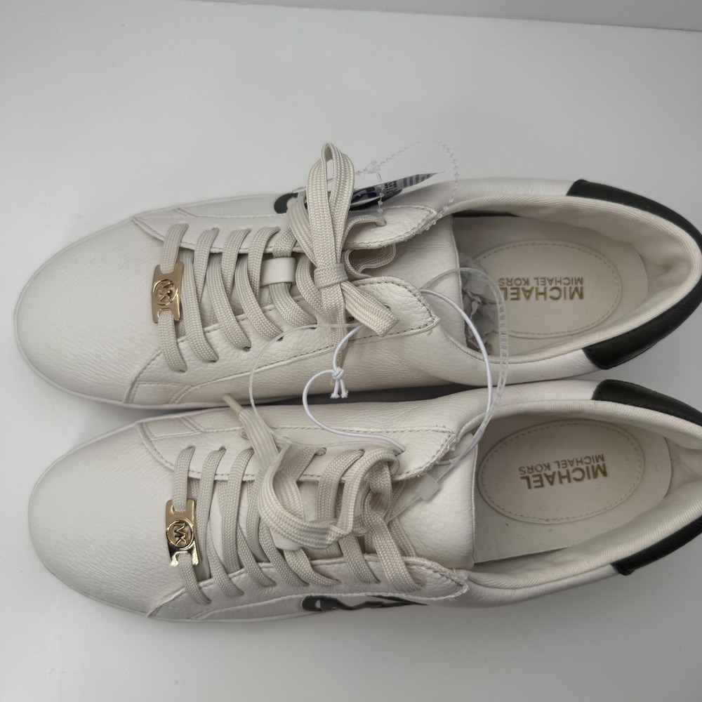 Michael Kors MK Faux Leather Sneakers White Dark Green Trim Women's Size 10 NEW - Picture 4 of 9
